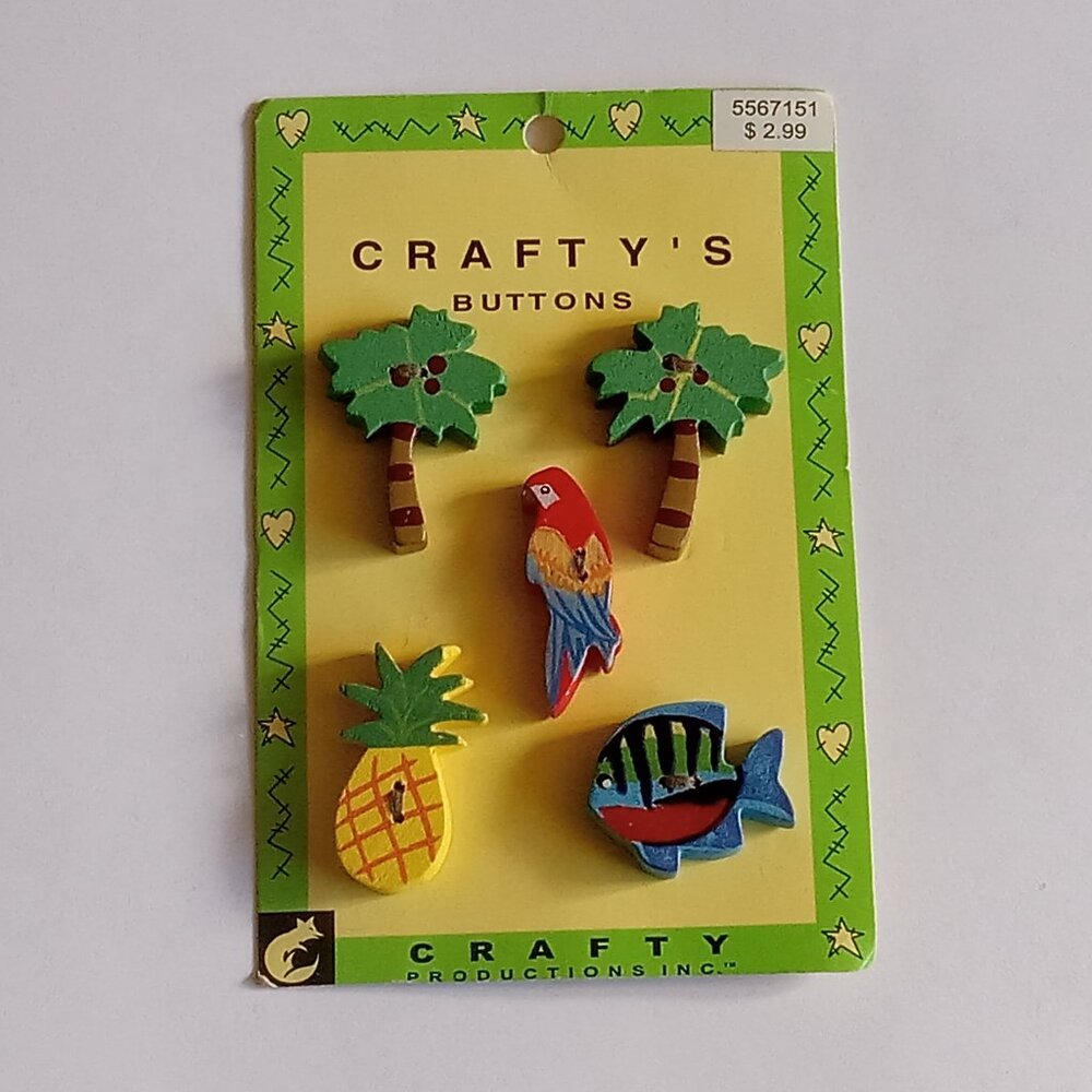 Vintage Sewing Crafts Buttons - Palm Trees, Pineapple, Fish, B..